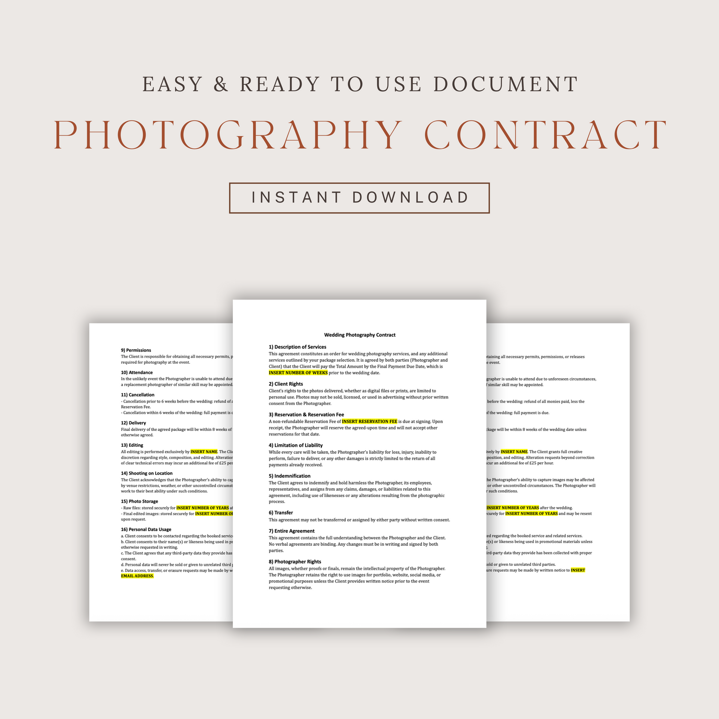 Wedding Photographer Contract